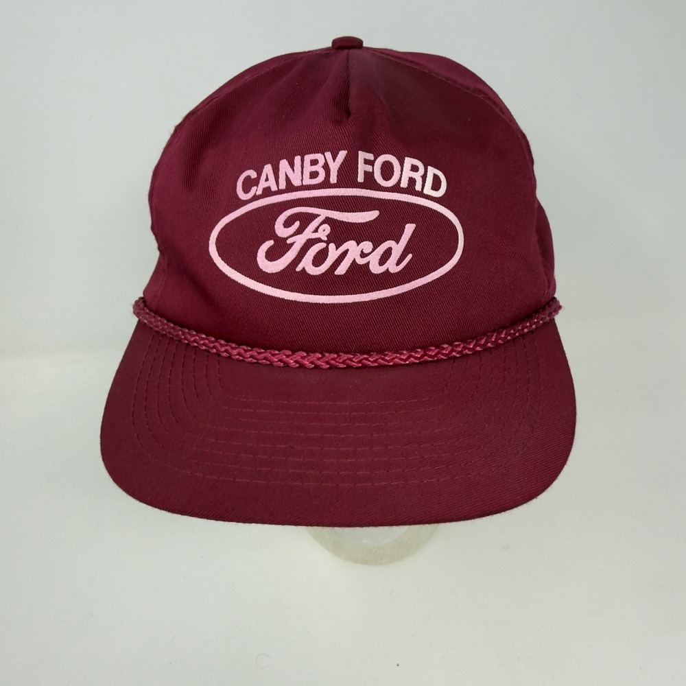 Vintage Canby Ford Trucker Hat Burgundy Rope‎ Adjustable Snapback Otto Cap